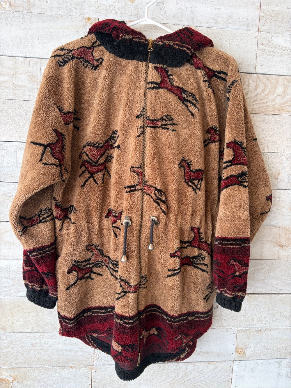 Vintage Plush Horse Print Hooded Fleece Jacket Western Equestrian - Picture 2 of 7